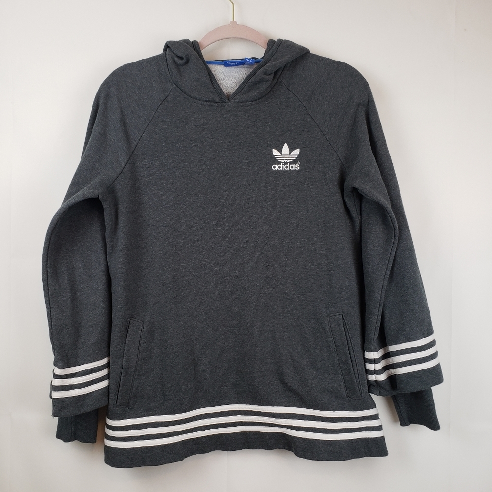 Adidas Girls Teen Pullover Sweater Hooded pockets Gray Large